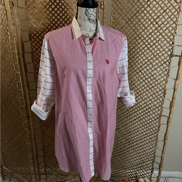 US POLO Red and White Stripes Button Down Shirt / Tunic - Picture 10 of 11
